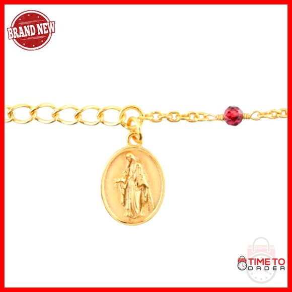 Faceted Garnet Bracelet 18K Gold Plated Lobster Clasp Adjustable Faith Charm - Picture 5 of 7